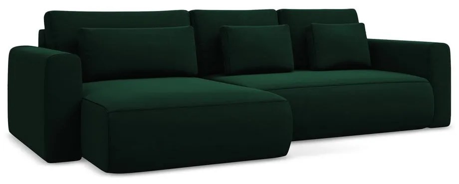 Divano angolare verde allungabile/con contenitore (con penisola a sinistra/con chaise lounge) con rivestimento in velluto Kapua – Makamii