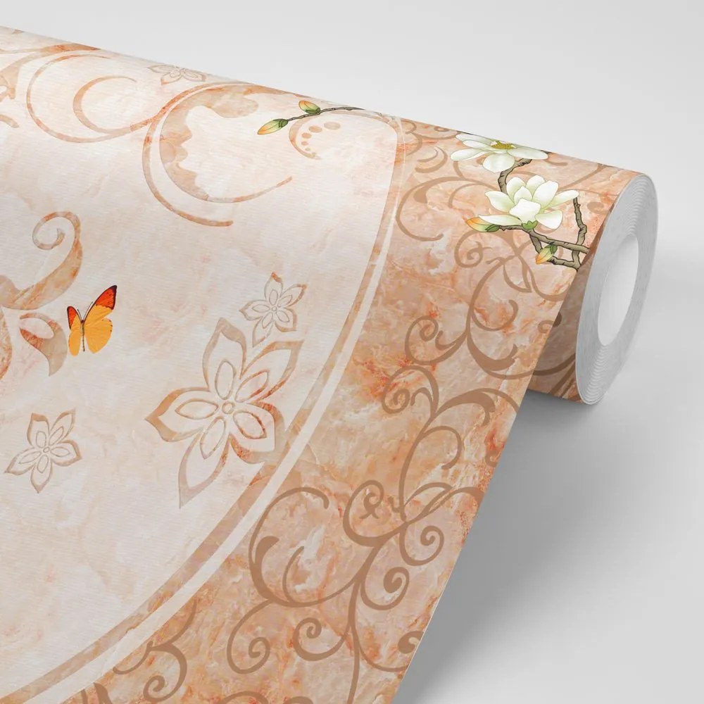 Carta da parati – Natura morta vintage con uccelli e farfalle