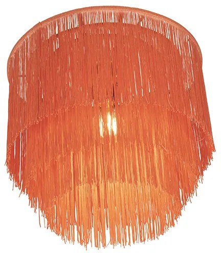 Lampadario orientale oro con paralume rosa con frange - Franxa