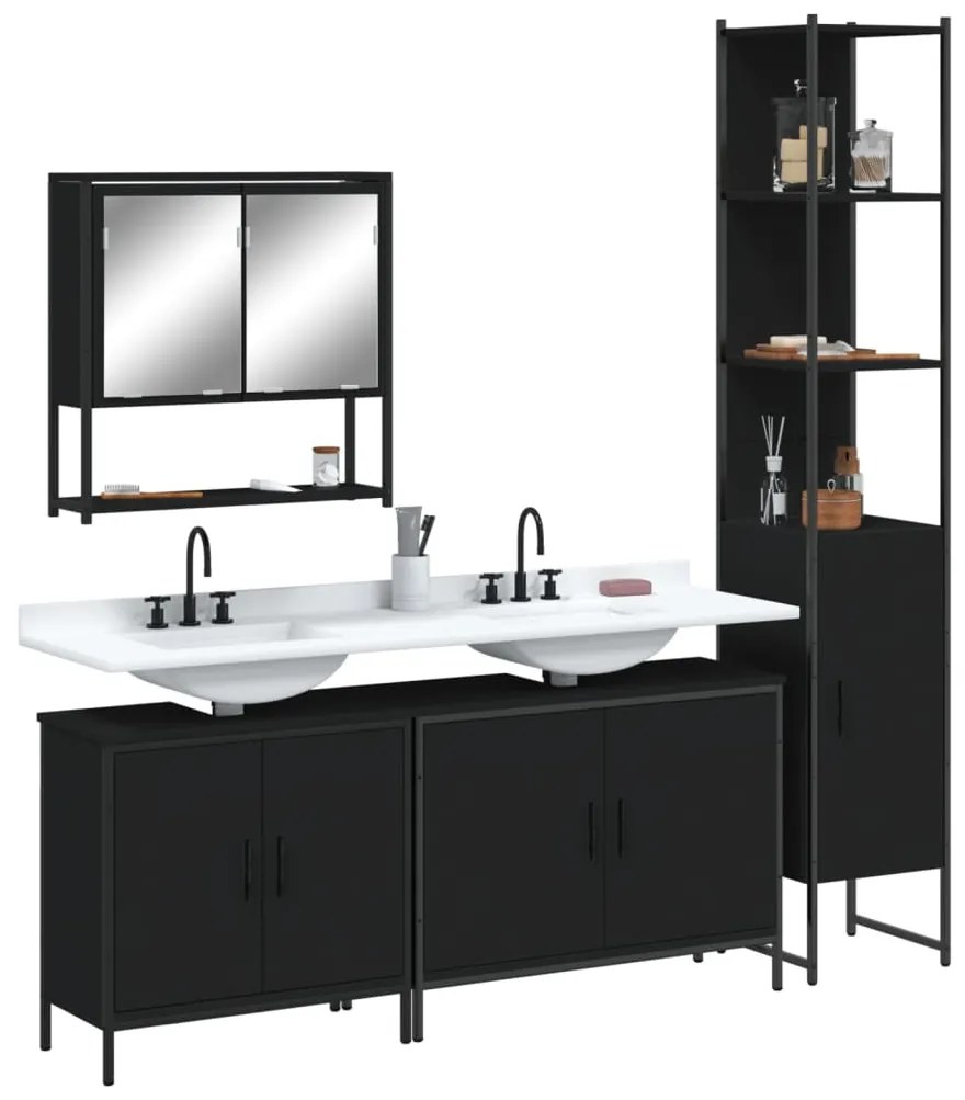 Set mobili da bagno 4 pz nero in legno multistrato