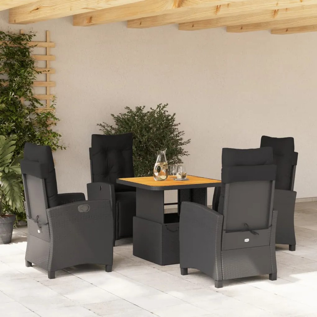 Set da pranzo da giardino 5 pz nero con cuscini in polyrattan