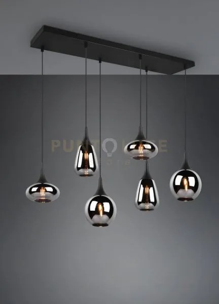 Lumina sospensione rettangolare metallo nero con 6 diffusori di vet...