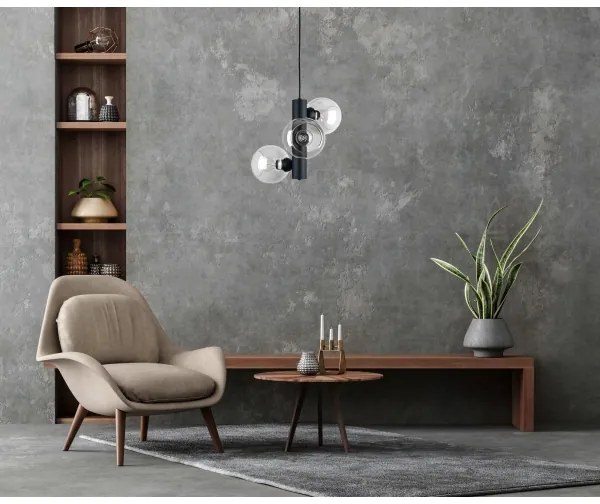 Lampadario a sospensione con filo TUBE 3xE27/60W/230V nero/limpido