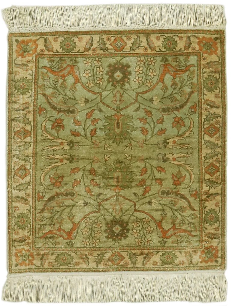 Ghom Tappeto 60x50 Verde (Iran) Annodato A Mano