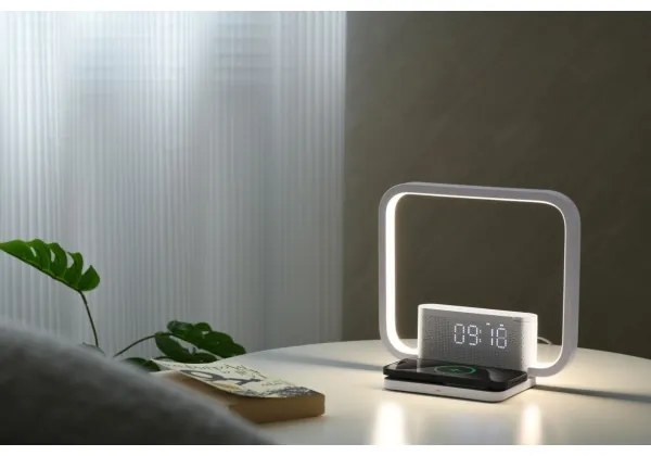 Immax 08994L - Lampada da tavolo LED dimmerabile con sveglia e di ricarica 18W/230V bianco