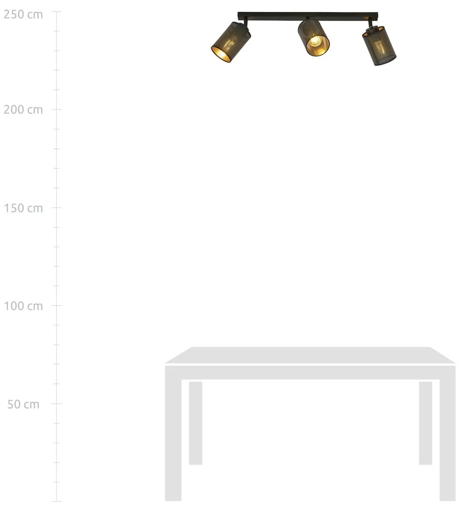 Plafoniera Spot 3 Luci Bronx In Acciaio Nero E Oro Paralumi Regolabili