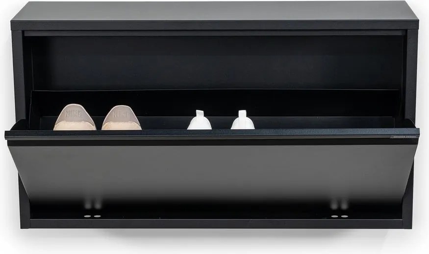 Scarpiera nera in metallo con ante ribaltabili/da parete 75x41x22 cm Billy – Spinder Design