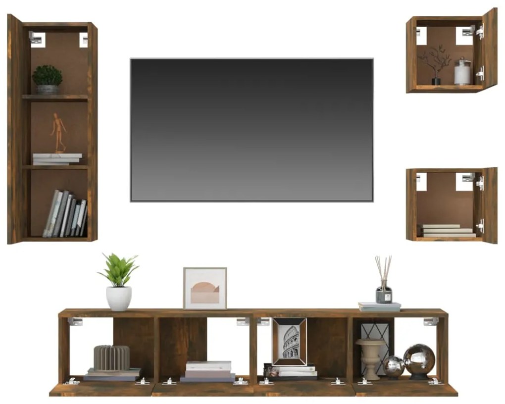 Set di mobili porta tv 5 pz rovere fumo in legno multistrato