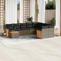 Set Divano da Giardino 10 pz con Cuscini Grigio in Polyrattan 3260401