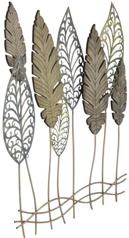 Pannello Decorativo in Ferro e Legno con Design Foglie - 75x2,5x87 cm