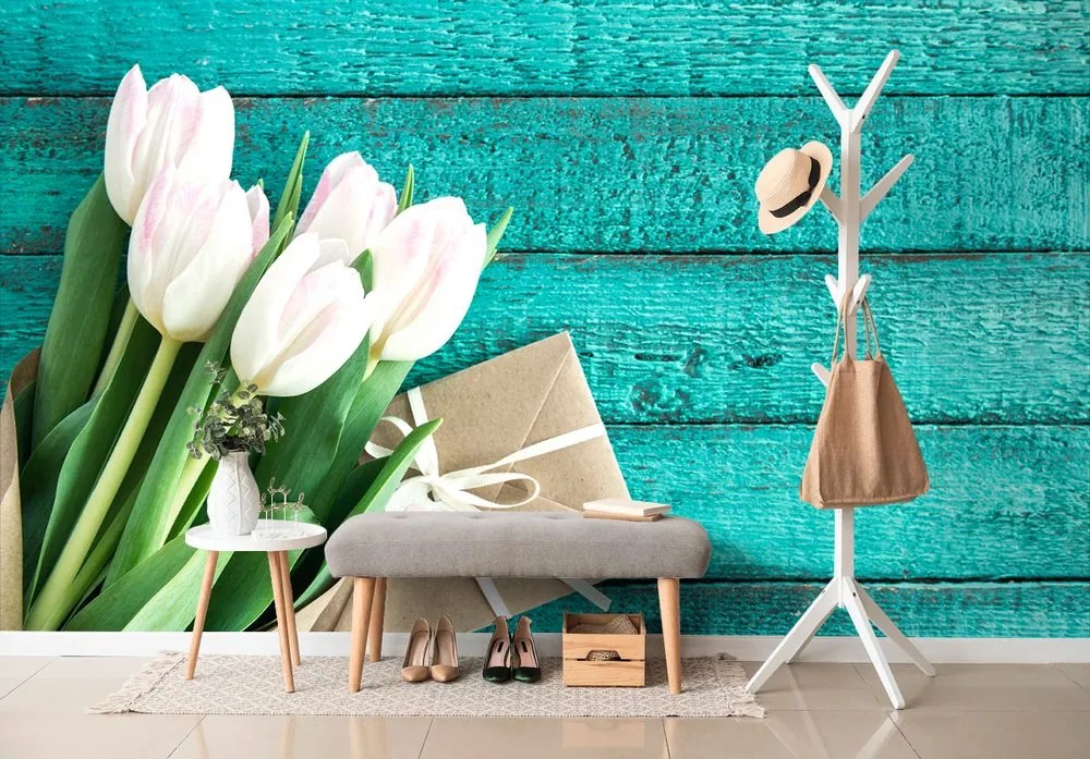 Carta da parati – Bouquet di tulipani con un messaggio