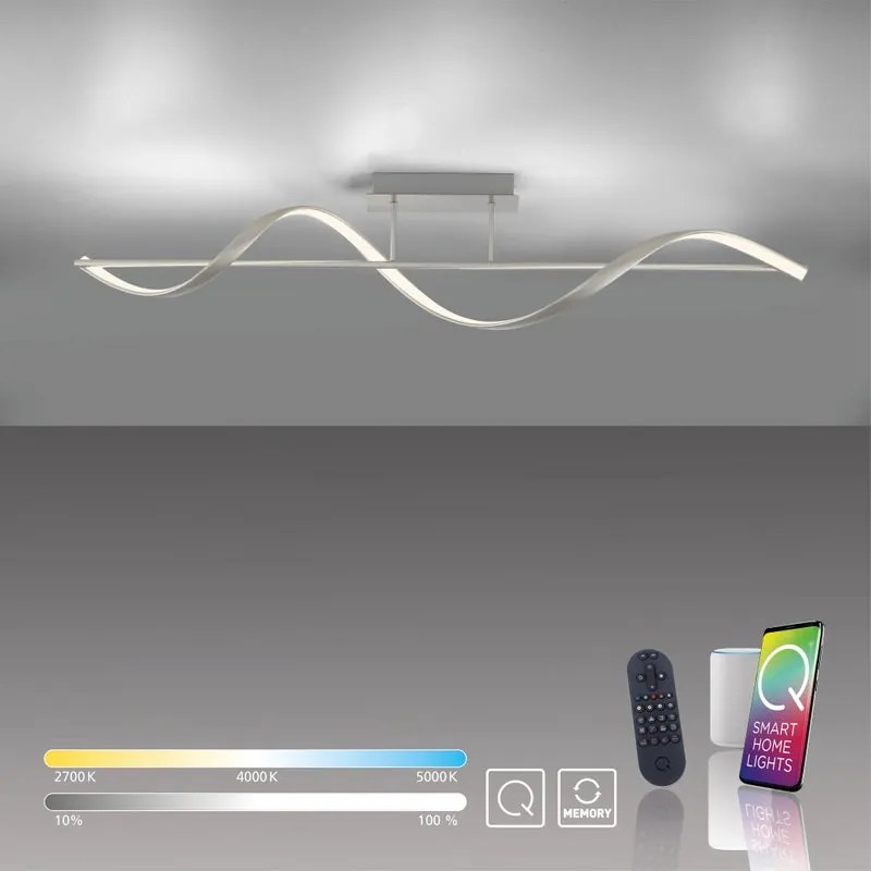 Plafoniera LED moderno Q-Swing, argento 18x121 cm, luce con 3 temperature di colore dimmerabile, 1350 lumen PAUL NEUHAUS