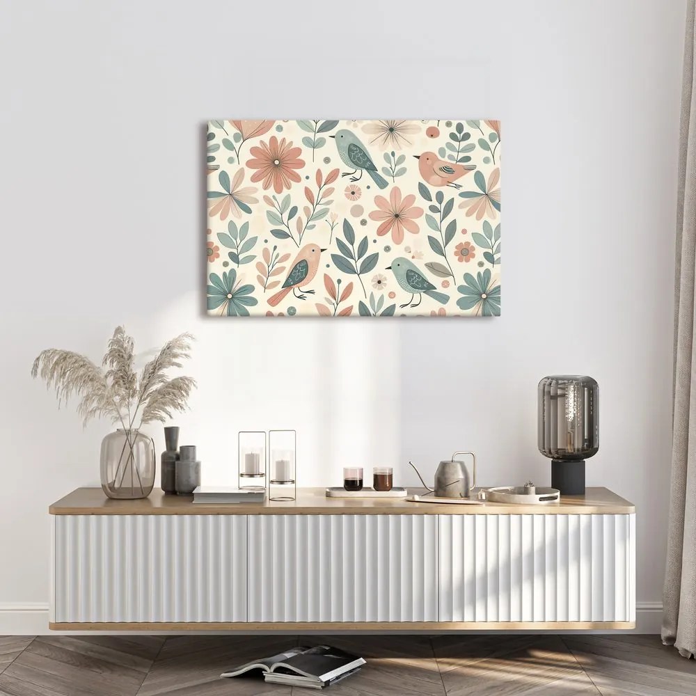 Quadro su tela – Giardino primaverile con uccelli