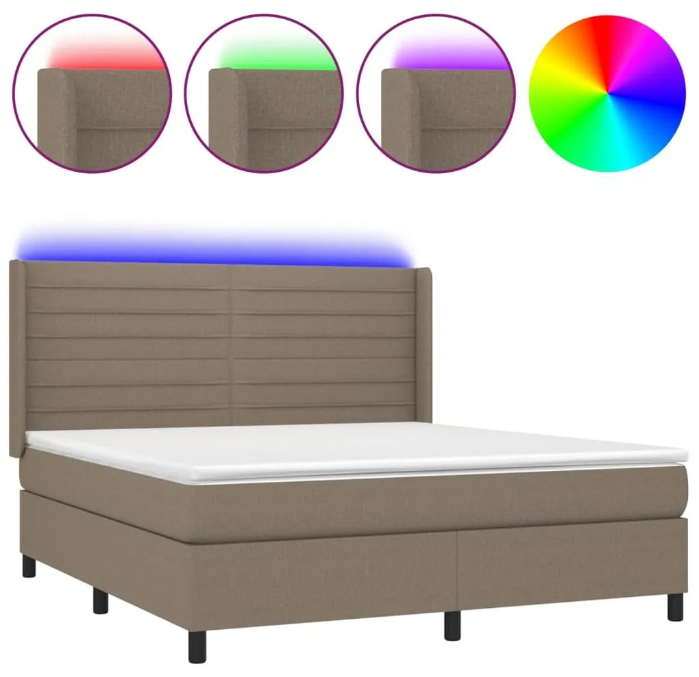 Letto a molle con materasso e led tortora 180x200 cm in tessuto