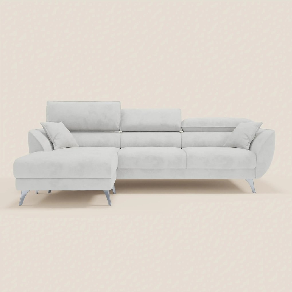 Michelangelo Divano Angolare con Penisola e Sedute Estensibili - Poggiatesta reclinabili in raffinato tessuto smacchiabile effetto vellutino T30