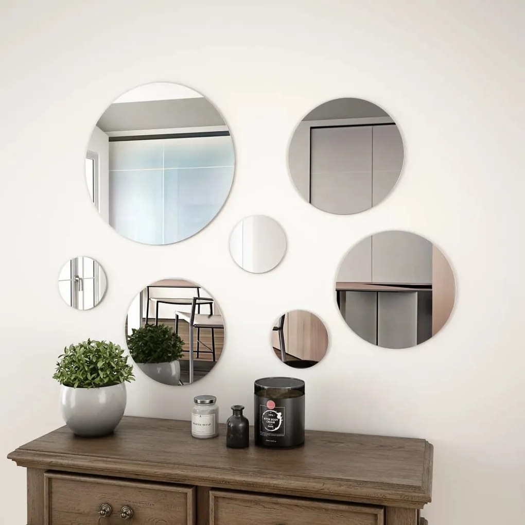 Set Di Specchi Da Parete 7 Pz İn Vetro Circolare /