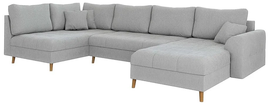 Divano angolare in velluto a coste grigio chiaro (angolo destro/U) Ariella - Ropez