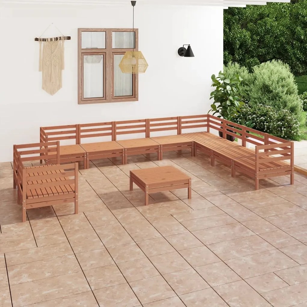 Set salotto da giardino 11 pz in legno massello di pino miele