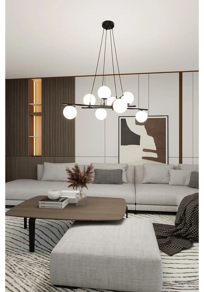Lampadario Moderno Cadmo Acciaio Nero Bianco 8 Luci E14 Ip20