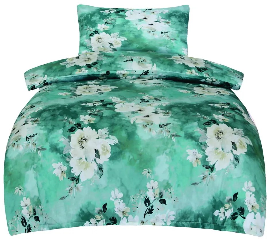 Biancheria da letto verde in raso di cotone per letto singolo 140x200 cm Fiona – My House