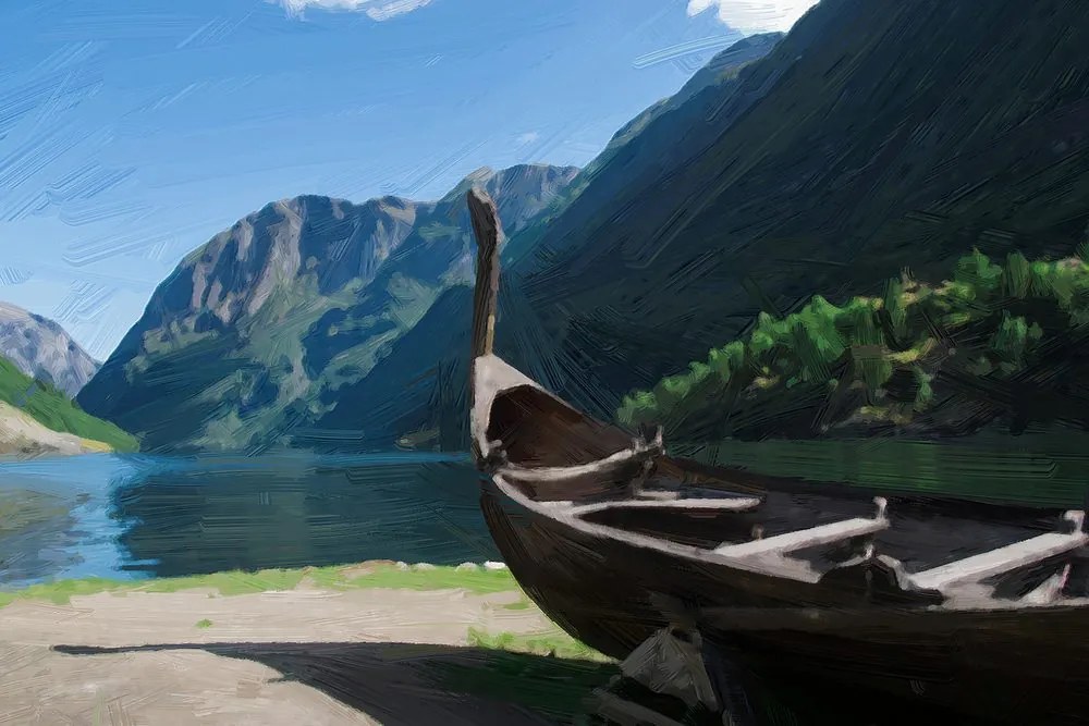 Stampa su tela – Nave vichinga di legno
