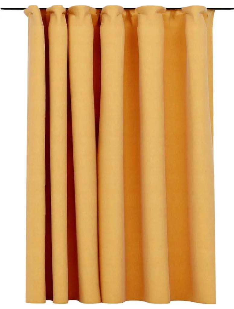 Tenda Oscurante Effetto Lino con Ganci Gialle 290x245 cm