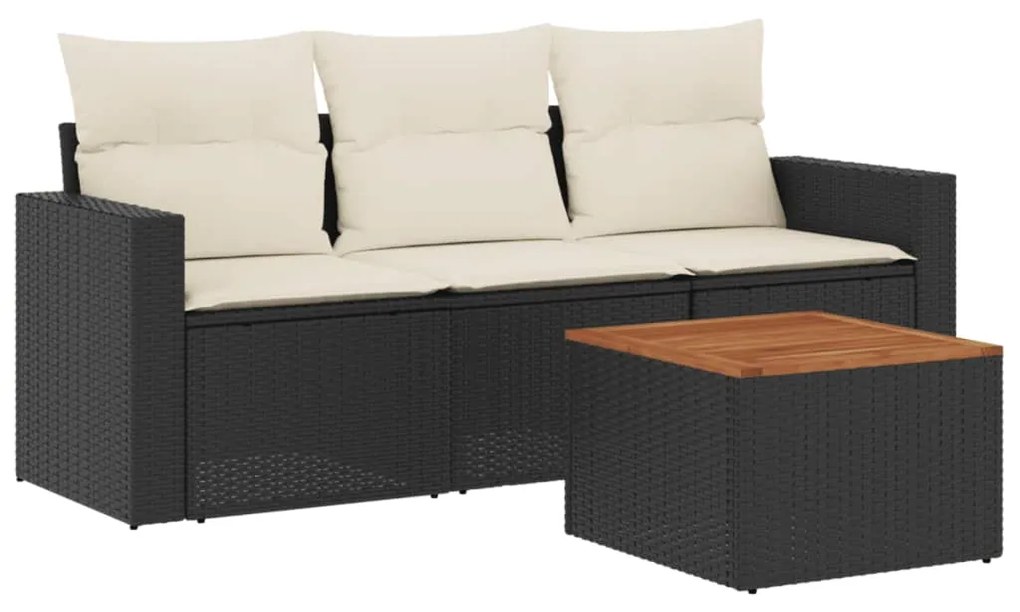 Set divani da giardino 4 pz con cuscini nero in polyrattan