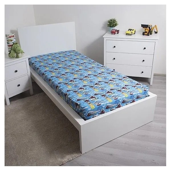 Lenzuolo con angoli per bambini blu in cotone 90x200 cm Thomas the Tank Engine – Jerry Fabrics
