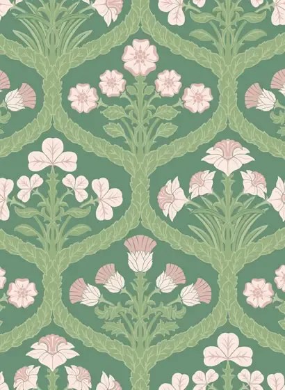 Cole & Son Carta da parati Floral Kingdom - Ballet Slipper & Leaf Green on Forest