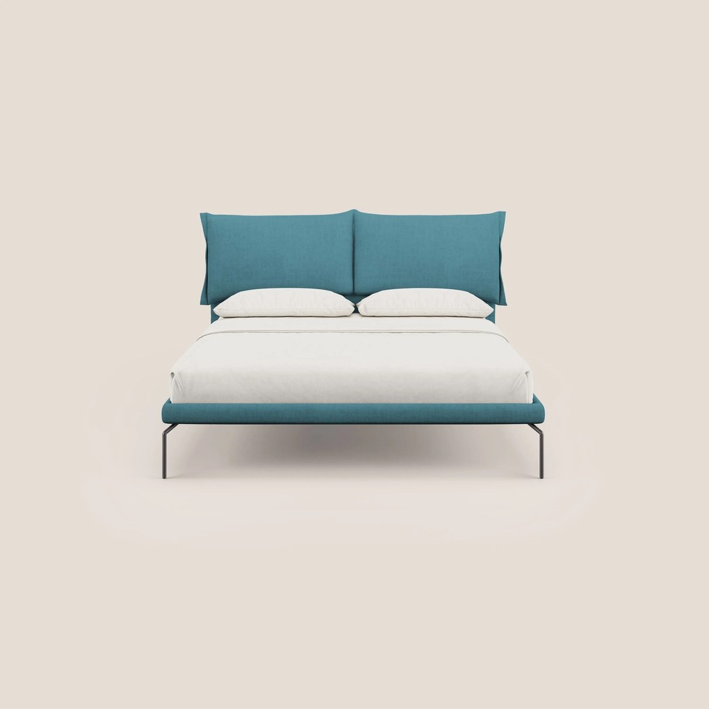 Bice letto imbottito con cuscini e piedi alti in metallo in tessuto impermeabile T02