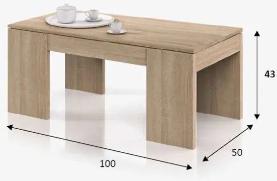 Tavolino Da Salotto Con Piano Elevabile 50x100x43 Cm Rovere Canadese