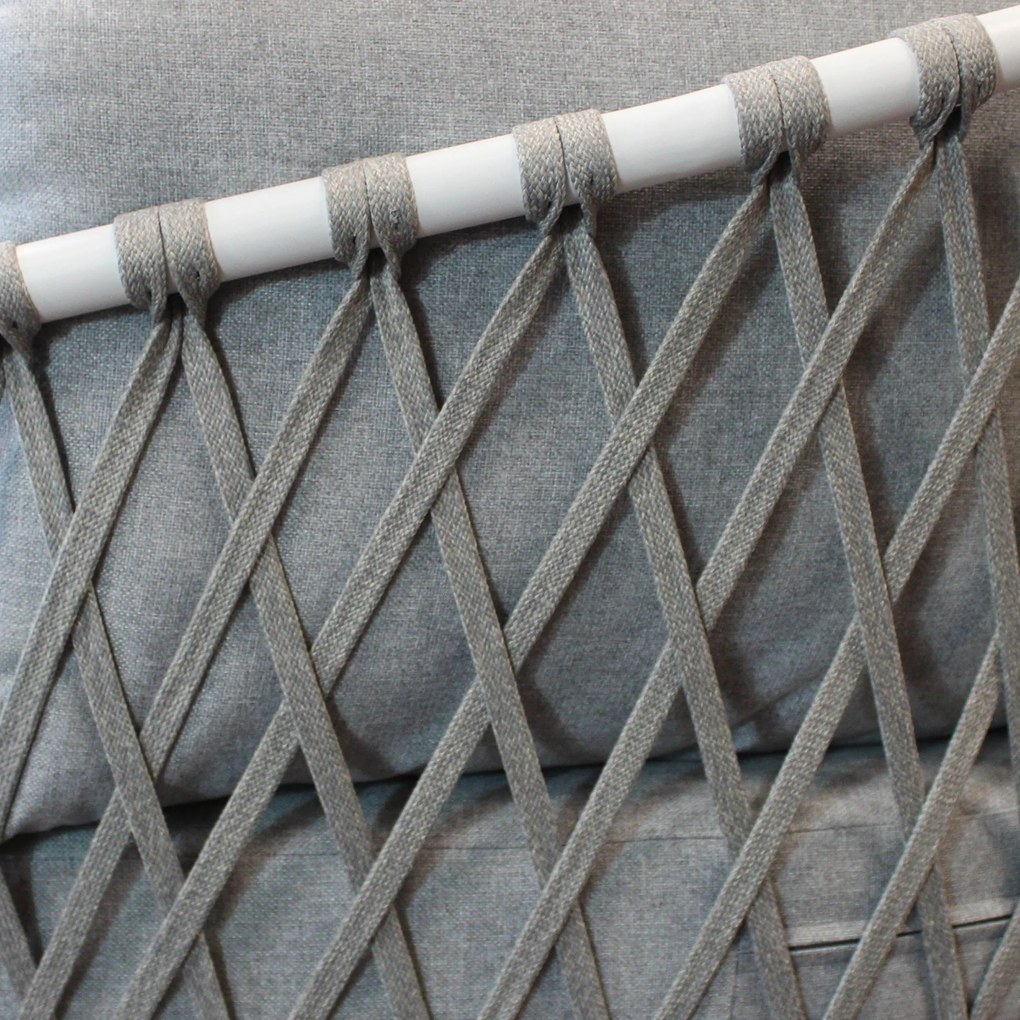 BACHATA - salotto con struttura in alluminio verniciato taupe o bianca, rivestimento in corda in pvc