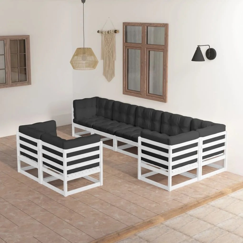 Set divani da giardino 8 pz con cuscini legno massello di pino