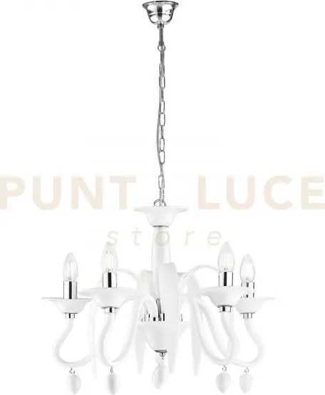 Lampadario estefan classico bianco 5 luci attacco e14 53x53x180cm
