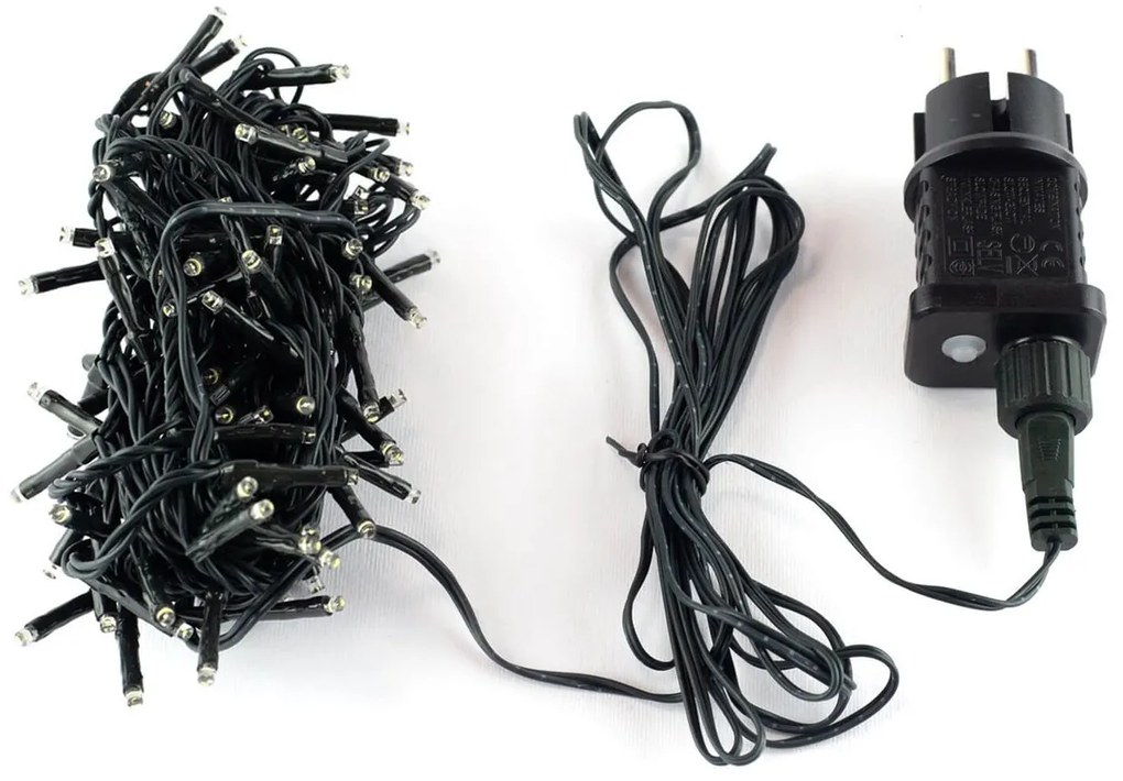 Catenaria Natalizia LED 12m 8 GIOCHI DI LUCE Cavo VERDE IP44 Colore Bianco Caldo 2200 - 2300 °K