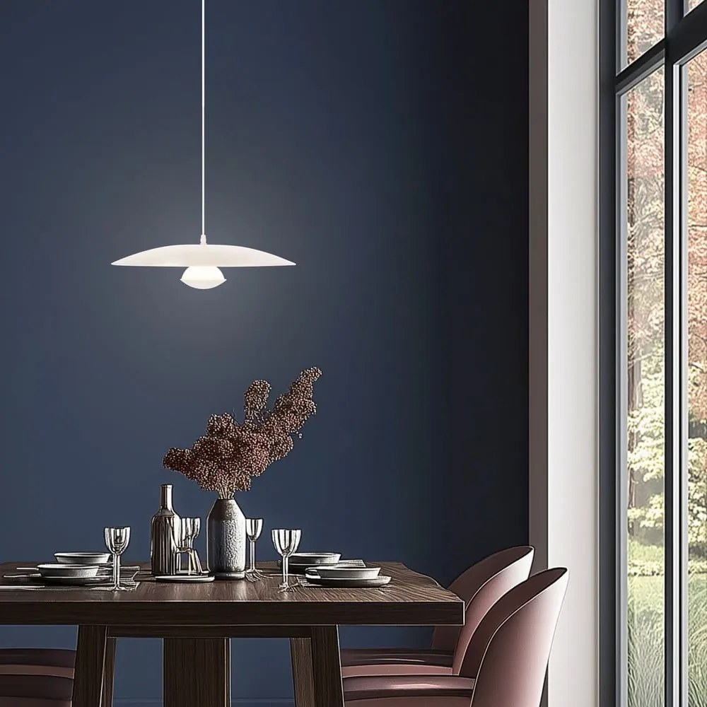 Lampadario LED bianco con paralume in metallo Lund – Candellux Lighting