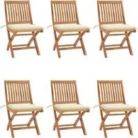 Sedie da Giardino Pieghevoli con Cuscini 6 pz Massello di Teak 3072836