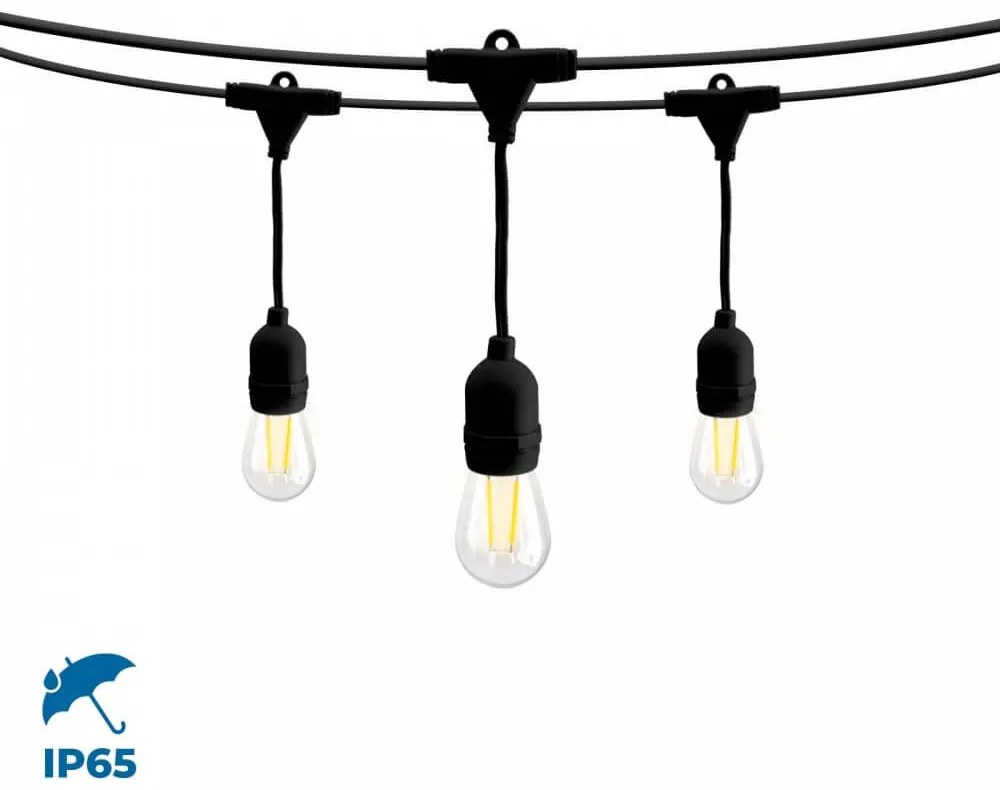 Catenaria IP65 da 10m con 10 Portalampada E27 Nero Colore del corpo Nero