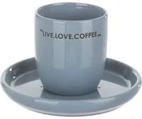 Tazzina caffè 135 ml con piattino blu scritta Quotes