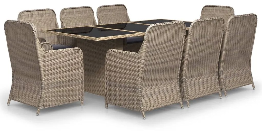 Set da pranzo da giardino 9 pz in polyrattan marrone