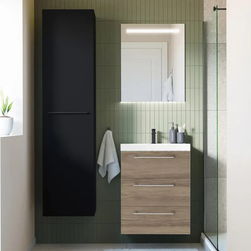 Mobile sottolavabo e lavabo Remix rovere charleston L 90 x H 73 x P 33 cm 1 vasca 3 cassetti