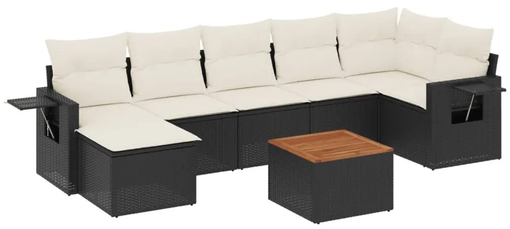 Set divani da giardino con cuscini 8 pz nero in polyrattan