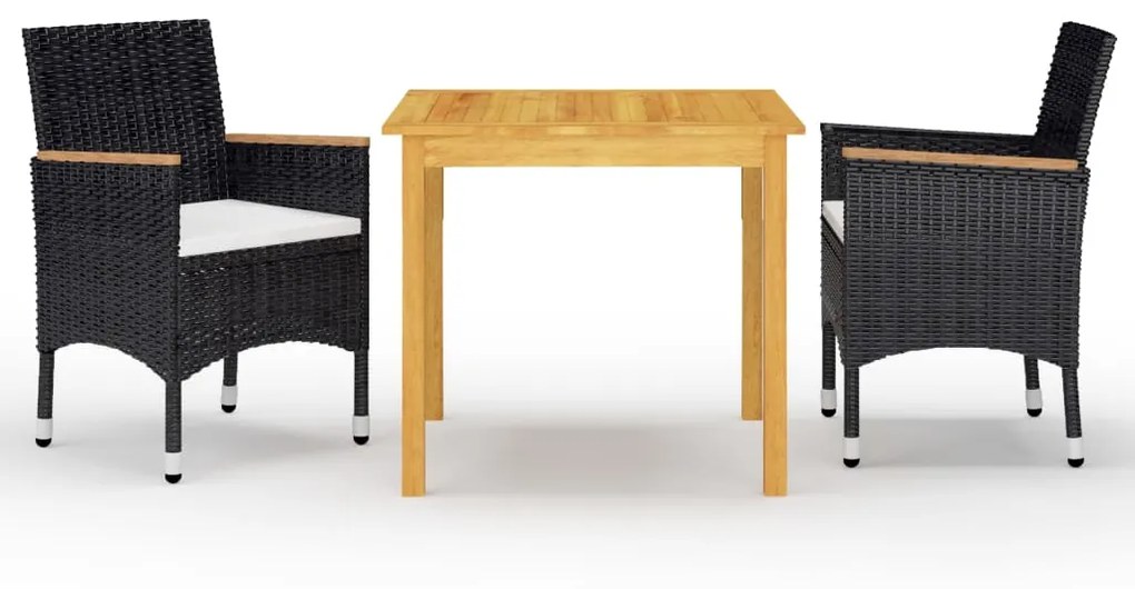 Set Mobili Da Pranzo Per Giardino 3 Pz Nero /