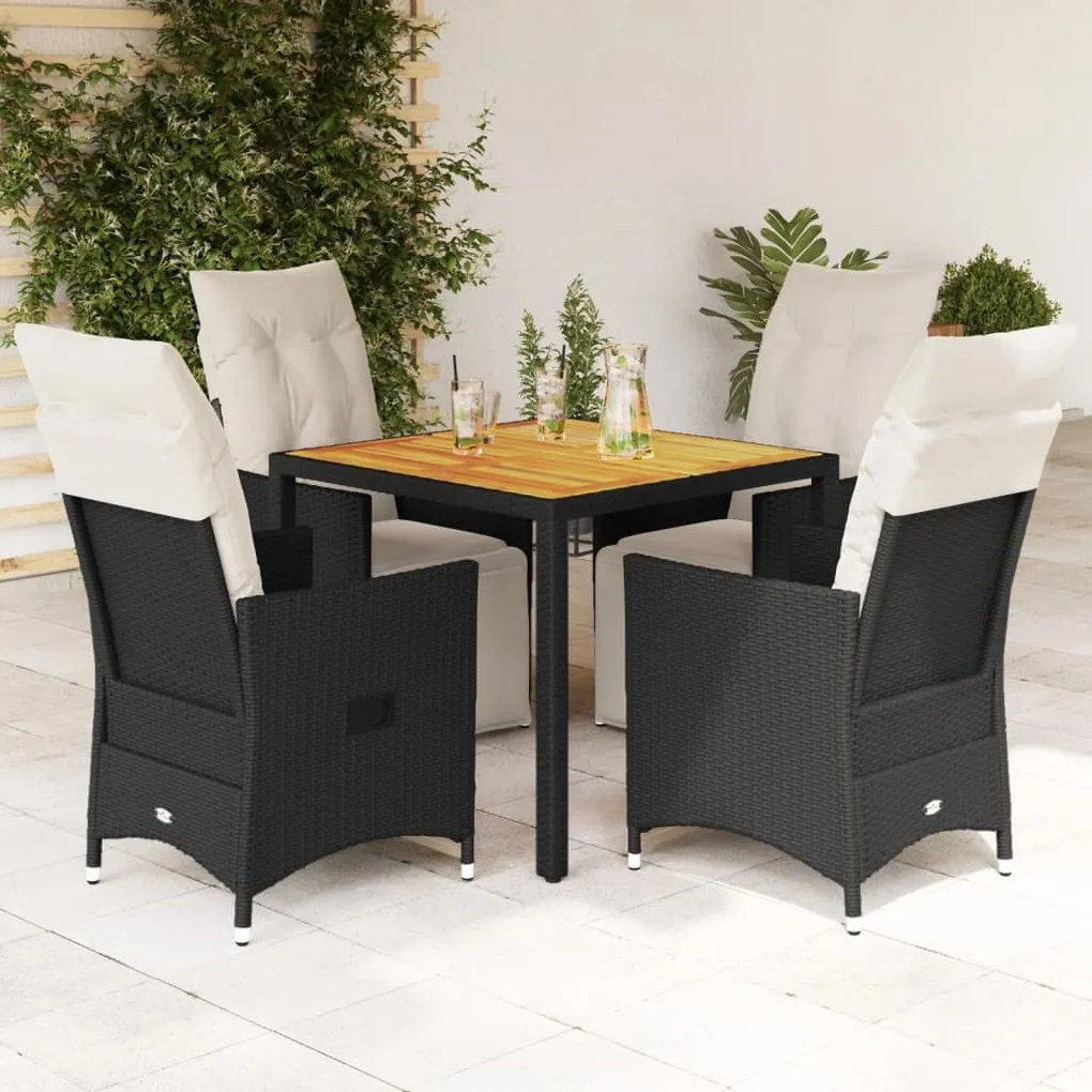 Set Da Pranzo Da Giardino 5 Pz Nero Con Cuscini İn Polyrattan /