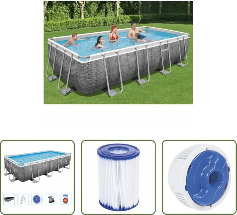 vidaXL Piscina in acciaio - Bestway Power Steel Set Piscina Rettangolare 549x274x122 cm