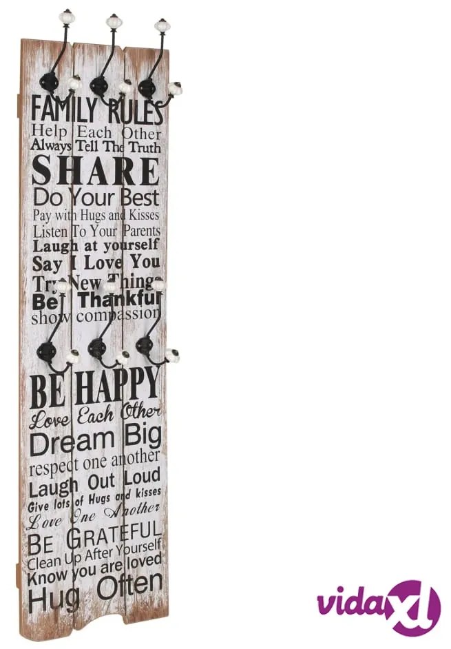 vidaXL Appendiabiti da Parete con 6 Ganci FAMILY RULES 120x40 cm