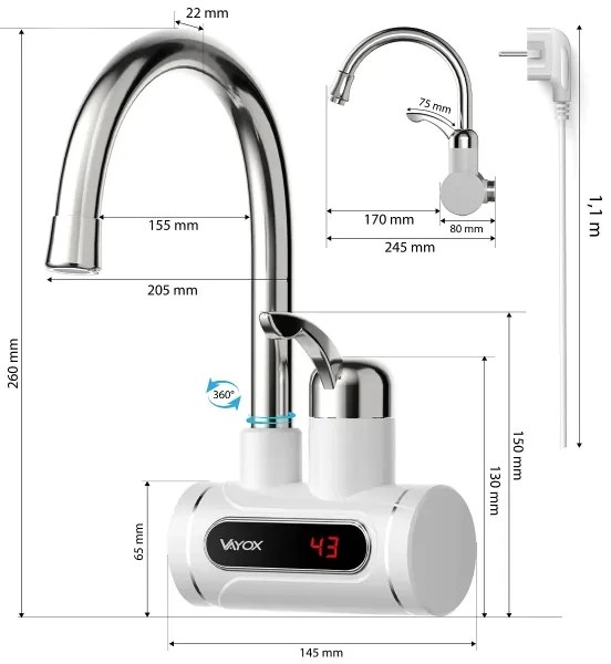 Scaldabagno istantaneo con LED display 3000W/230V IPX4 bianco