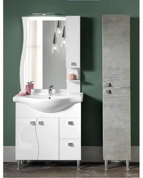 Mobile bagno 85 cm - Bianco Lucido - Piedini - Onda