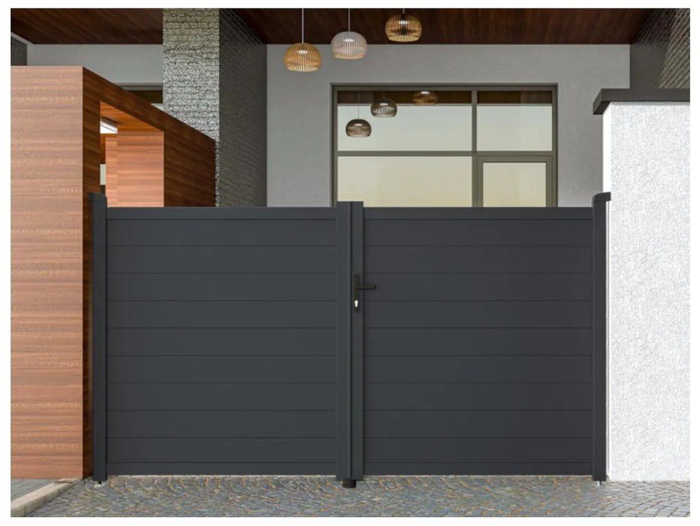 Cancello a battente L305 x H166 cm Alluminio pieno Antracite - NAZARIO