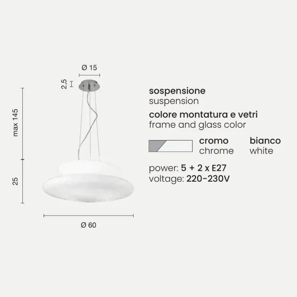 Lampada a sospensione PAGODA D60 cm in vetro Bianco soffiato e acidato GRANDE